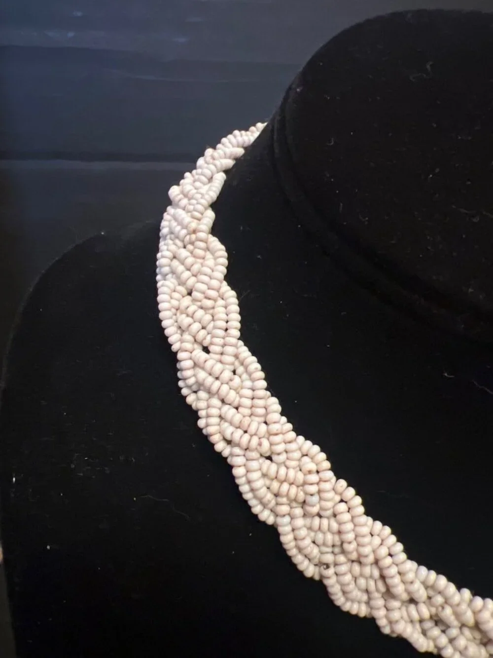 Vintage White Beaded Necklace With Brass-Tone Chain & Bead Accent Pendant READ